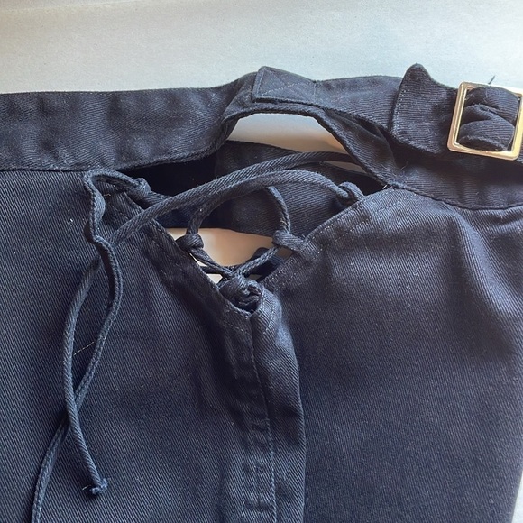 Stuck on Stupid Lace Up Pants Small Black Crop Flare Goth Emo Frayed Cut Out - Picture 10 of 11